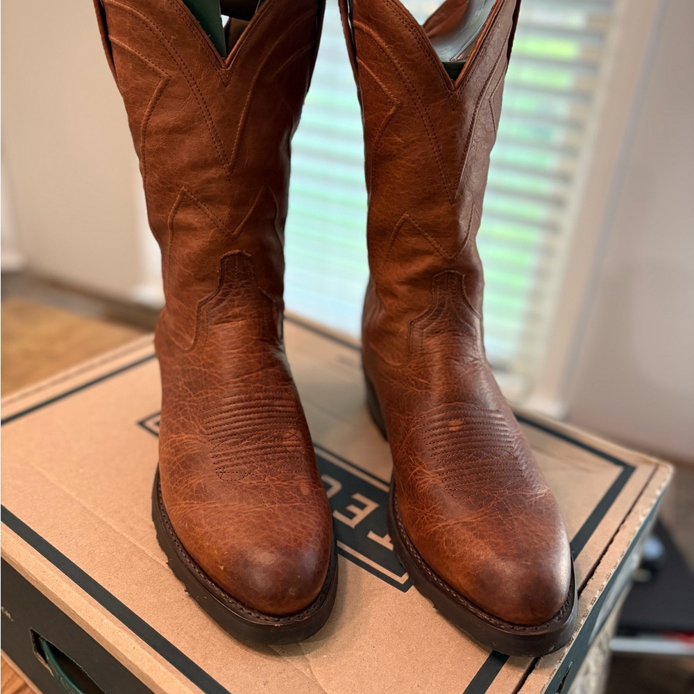 Tecovas Brown Cowboy Western Boots with Decorative Stitching